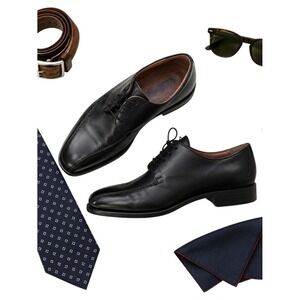 Pronto Uomo Mens 11 M Black Leather Apron Toe Derby Dress Shoes Italy 4364-02